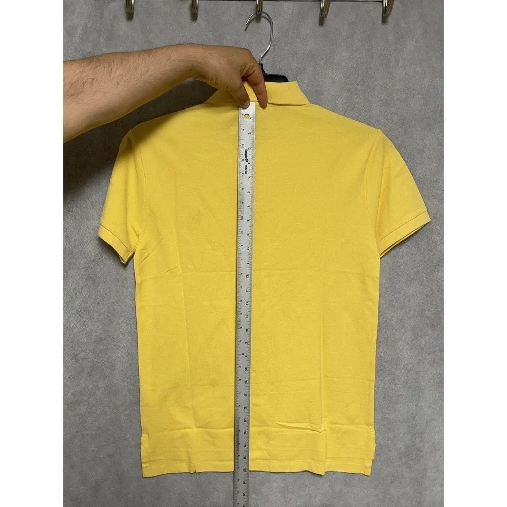NWT Polo Ralph Lauren Polo Shirt Men M Yellow Slim Pique Embroidered Blue Pony